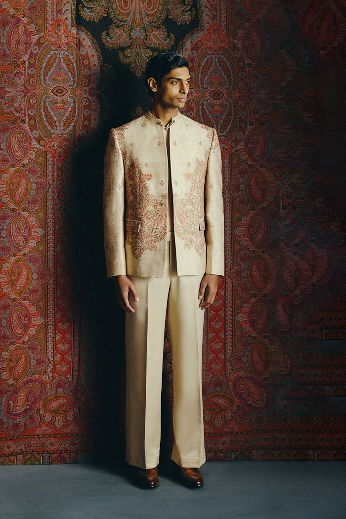 Nocturne Kashida Open Jacket with Shirt &amp; Pant Set