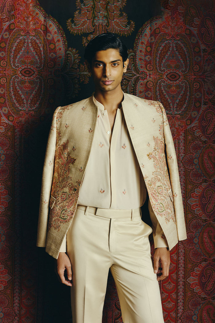 Nocturne Kashida Open Jacket with Shirt &amp; Pant Set