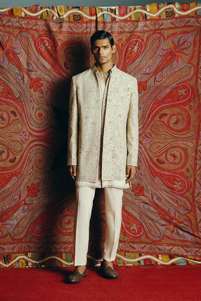 Ecru Reverie Open Jacket with Kurta &amp; Pant Set