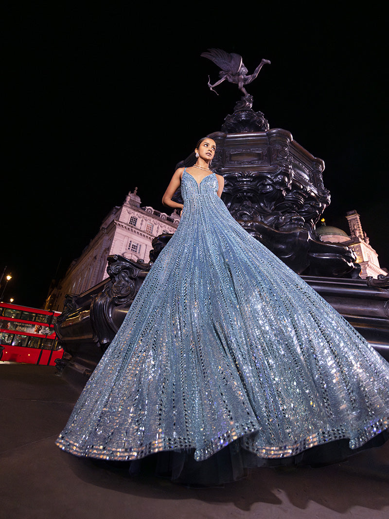 Ice Blue Mirror Work Gown 4