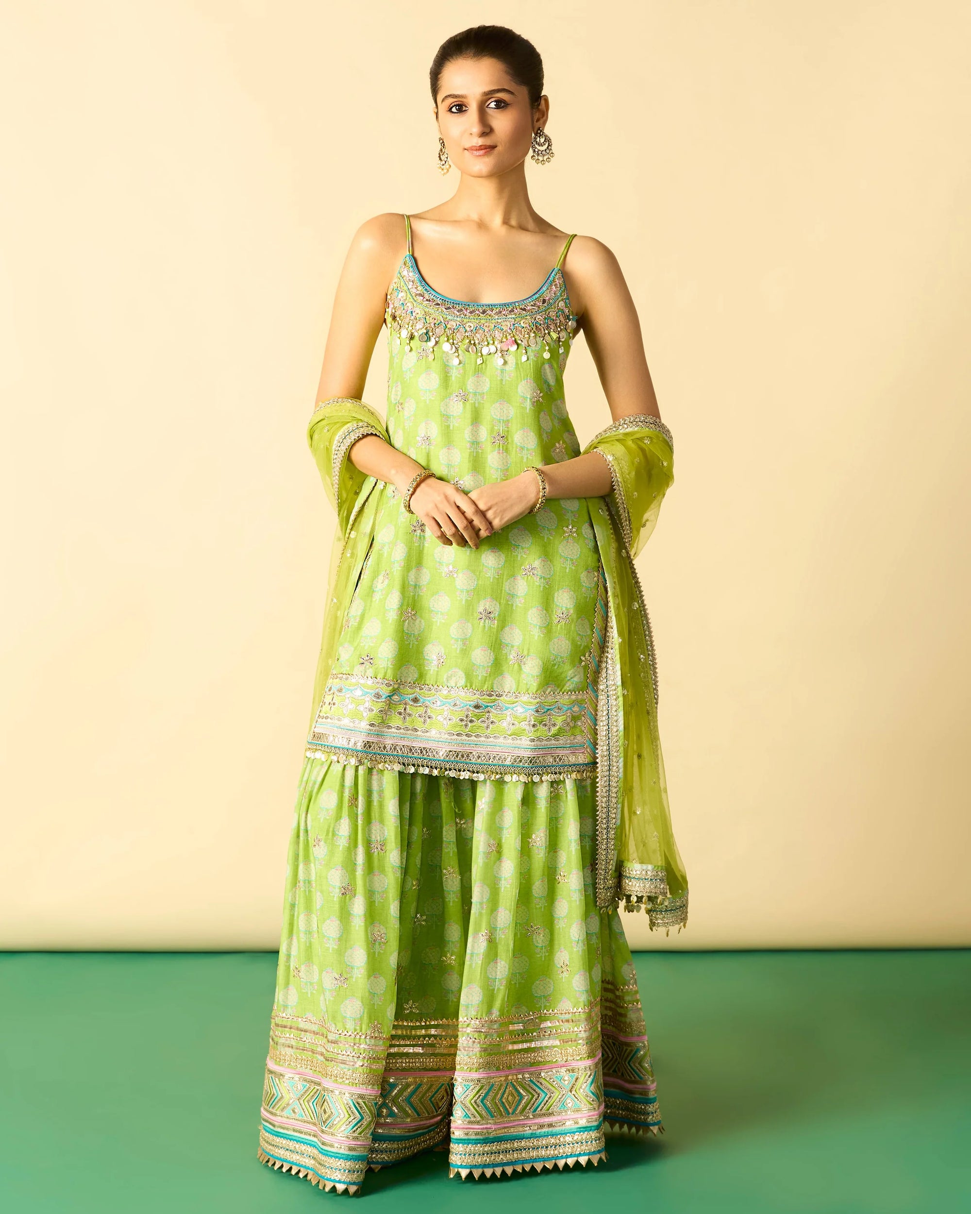 Ravina Strappy Sharara Set - Lime