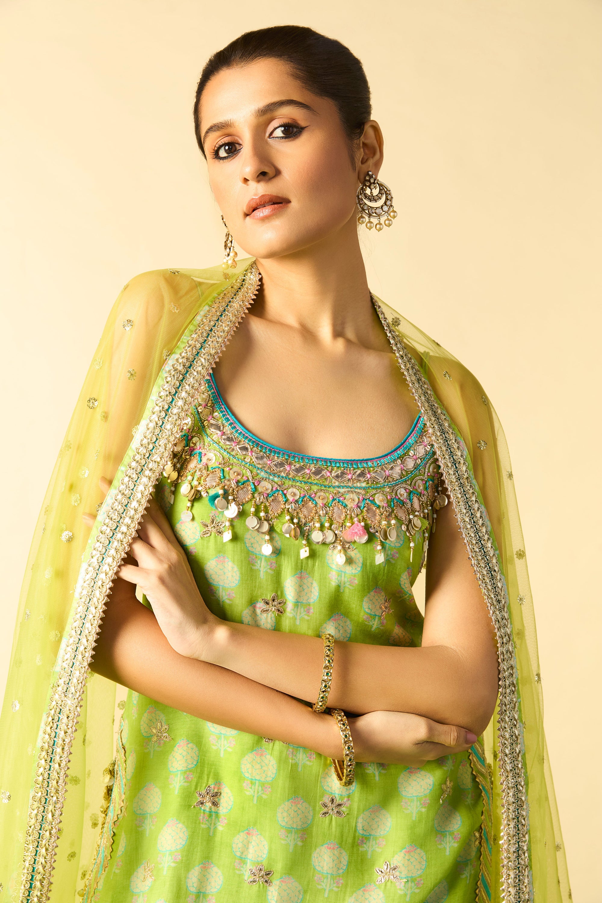 Ravina Strappy Sharara Set - Lime