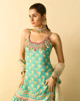 Ravina Strappy Sharara Set - Aqua
