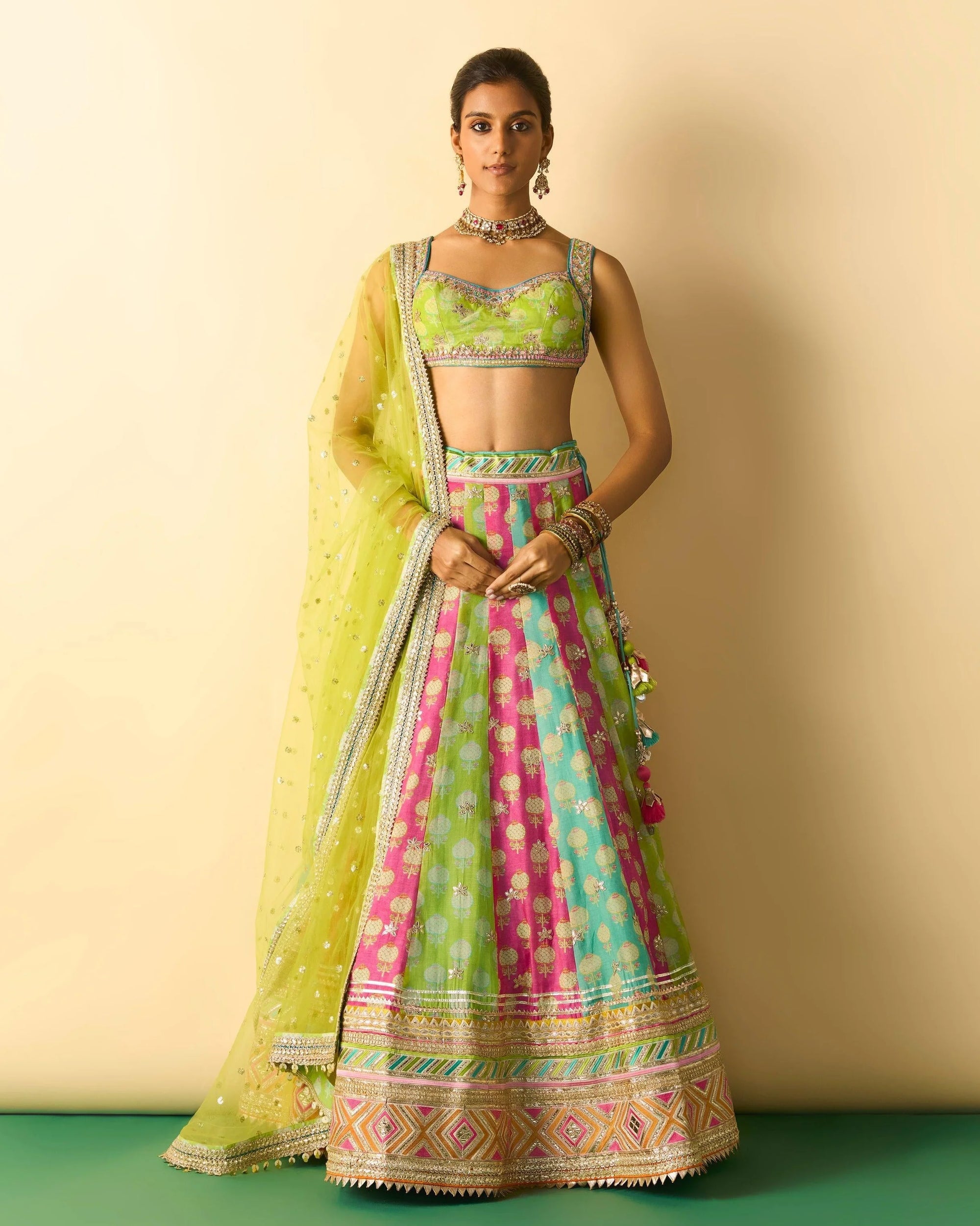Shyama Lehenga Set - Lime Green