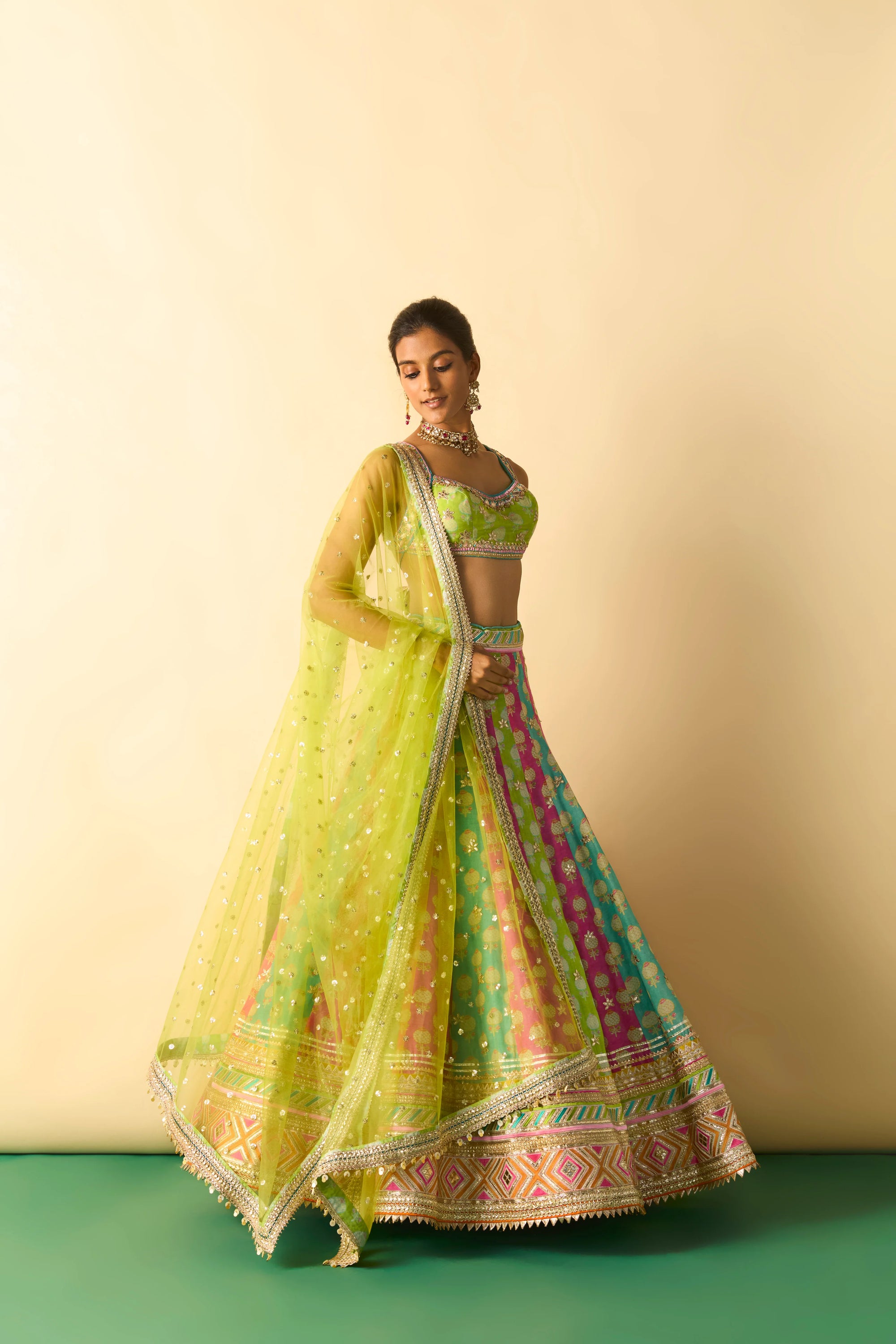 Shyama Lehenga Set - Lime Green