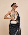 Ivory - Midnight Blue Chevron Saree Set