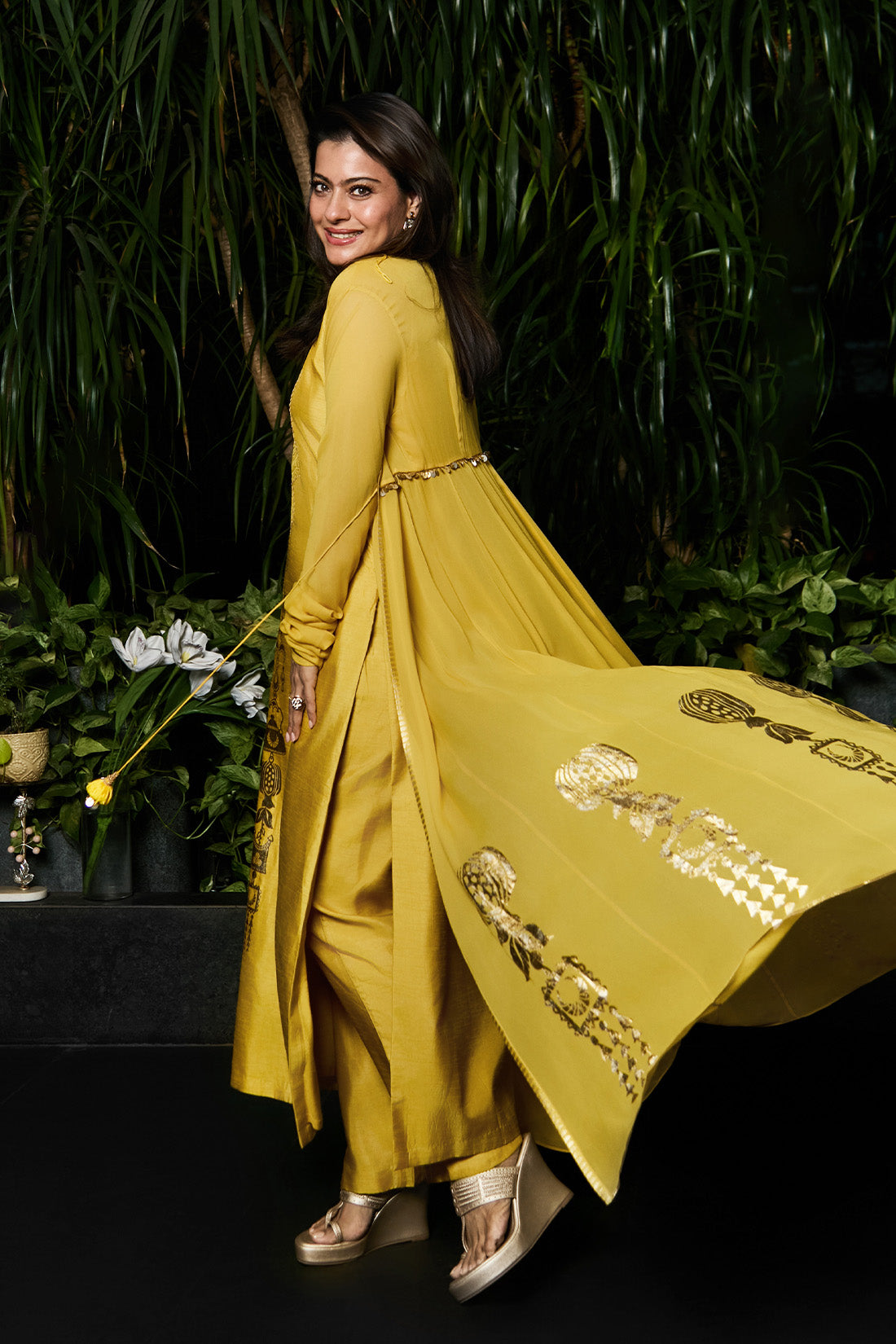 Spiced Ochre Pop Pendant Anarkali Set - Ready to Ship
