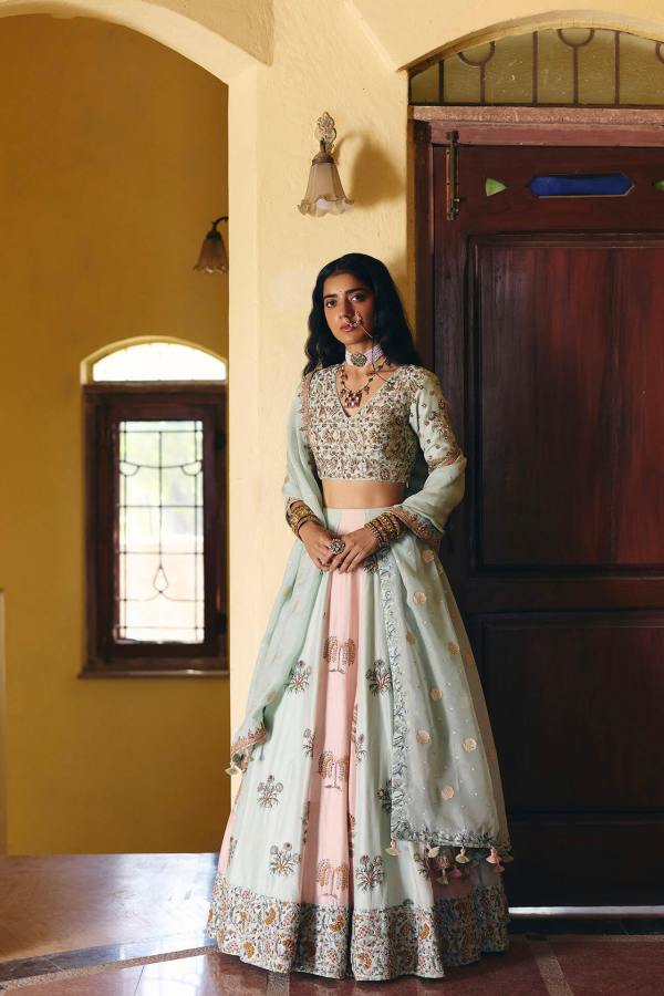 Pink &amp; Mint Lehenga