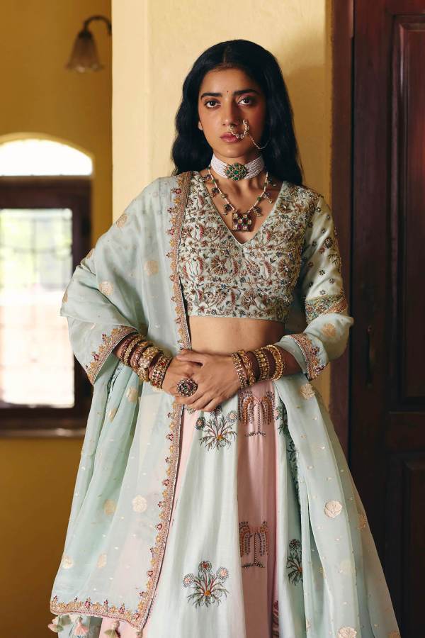 Pink &amp; Mint Lehenga