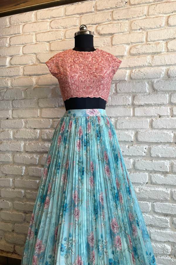 Pink &amp; Blue Croptop Skirt