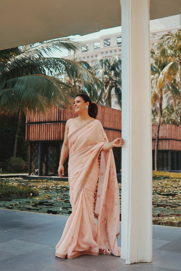 Peach &amp; Gold Organza Saree