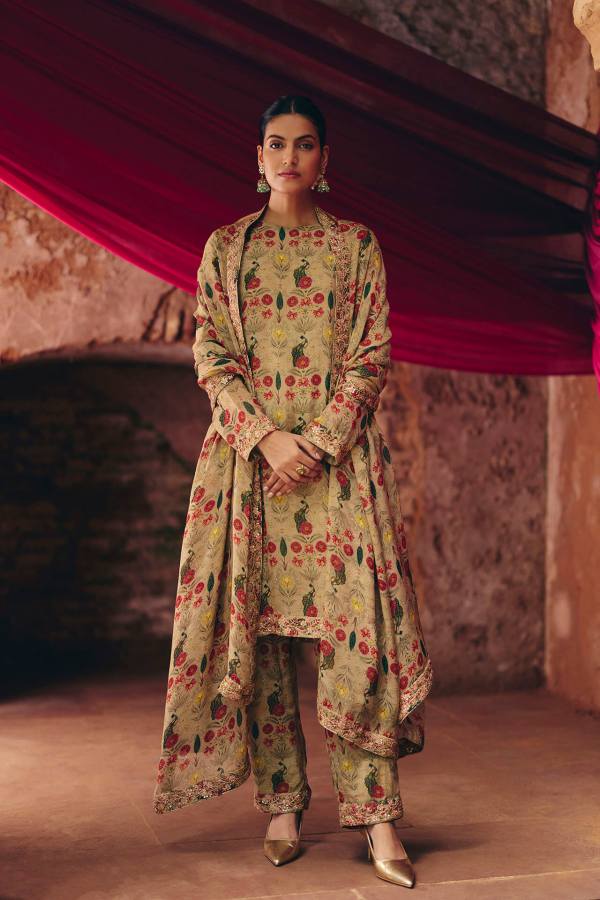 Grey Peacock Kurta – Pant Set with Dupatta