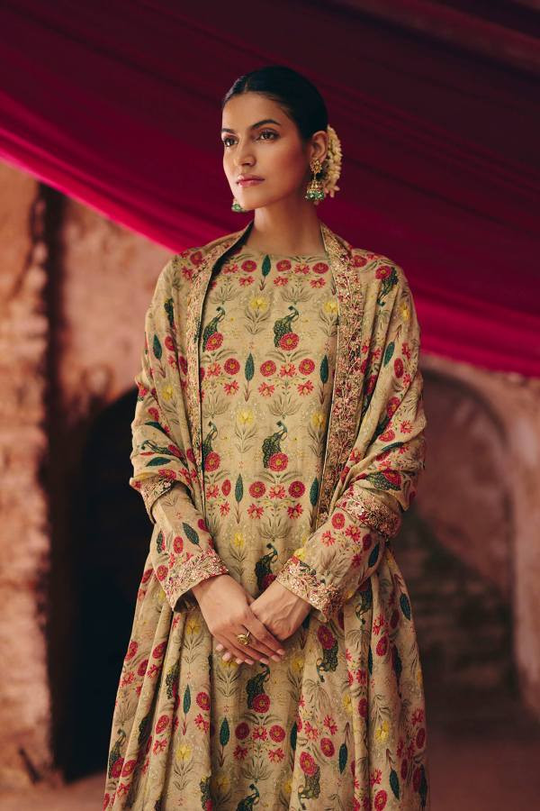 Grey Peacock Kurta – Pant Set with Dupatta