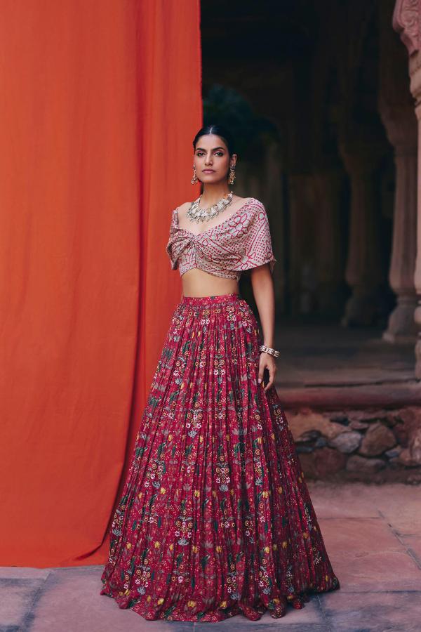 Bandhani Off Shoulder Lehenga