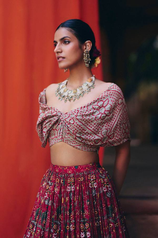 Bandhani Off Shoulder Lehenga