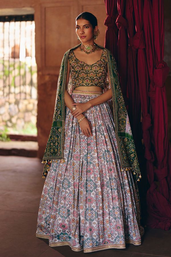 Ivory &amp; Green Patola Lehenga