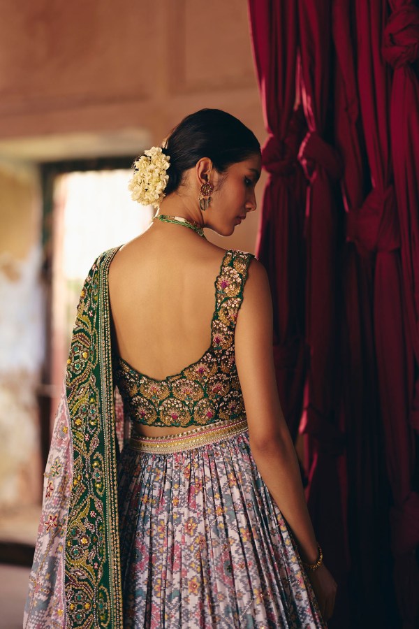 Ivory &amp; Green Patola Lehenga