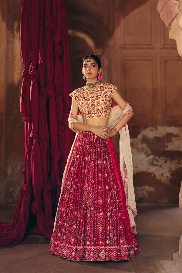 Red &amp; Green Patola Lehenga