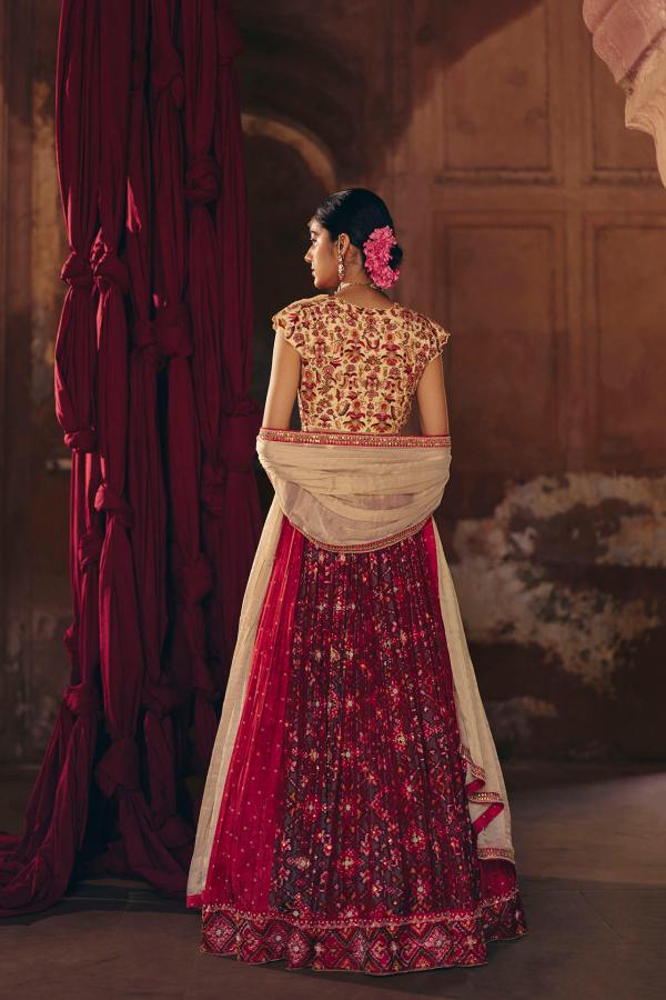 Red &amp; Green Patola Lehenga