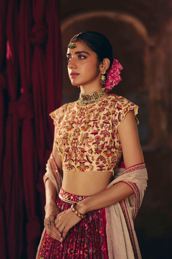 Red &amp; Green Patola Lehenga