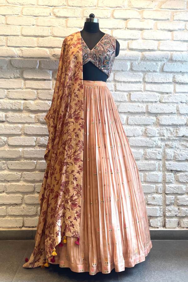 Peach Organza Lehenga