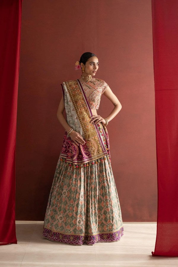 Mint Patola Bandhani Lehenga