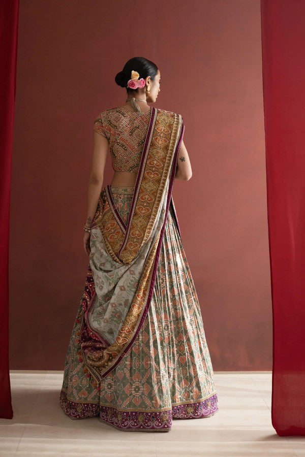 Mint Patola Bandhani Lehenga
