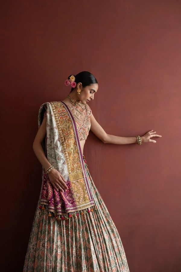 Mint Patola Bandhani Lehenga