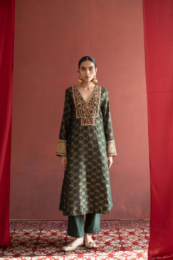 Emerald Green Patola Kurta
