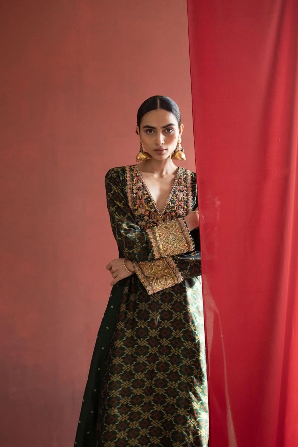 Emerald Green Patola Kurta