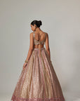 Deep Beige Multicolor Metallic Lehenga With Square Neck Blouse