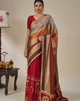 Red Tropical Stardust Saree
