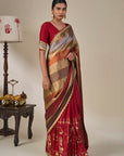 Red Tropical Stardust Saree