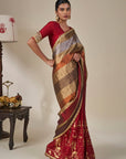 Red Tropical Stardust Saree