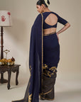 Blue Backwater Postcard Stripe Saree