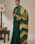 Bottle Green Celestial Moonfall Crush Saree