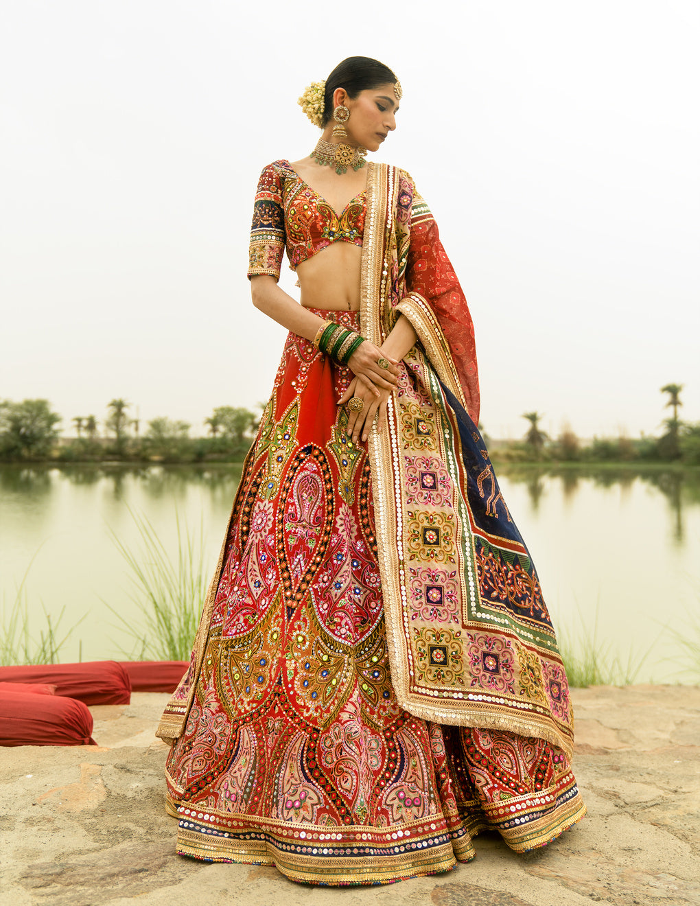 Multicolor Red Banno Lehenga