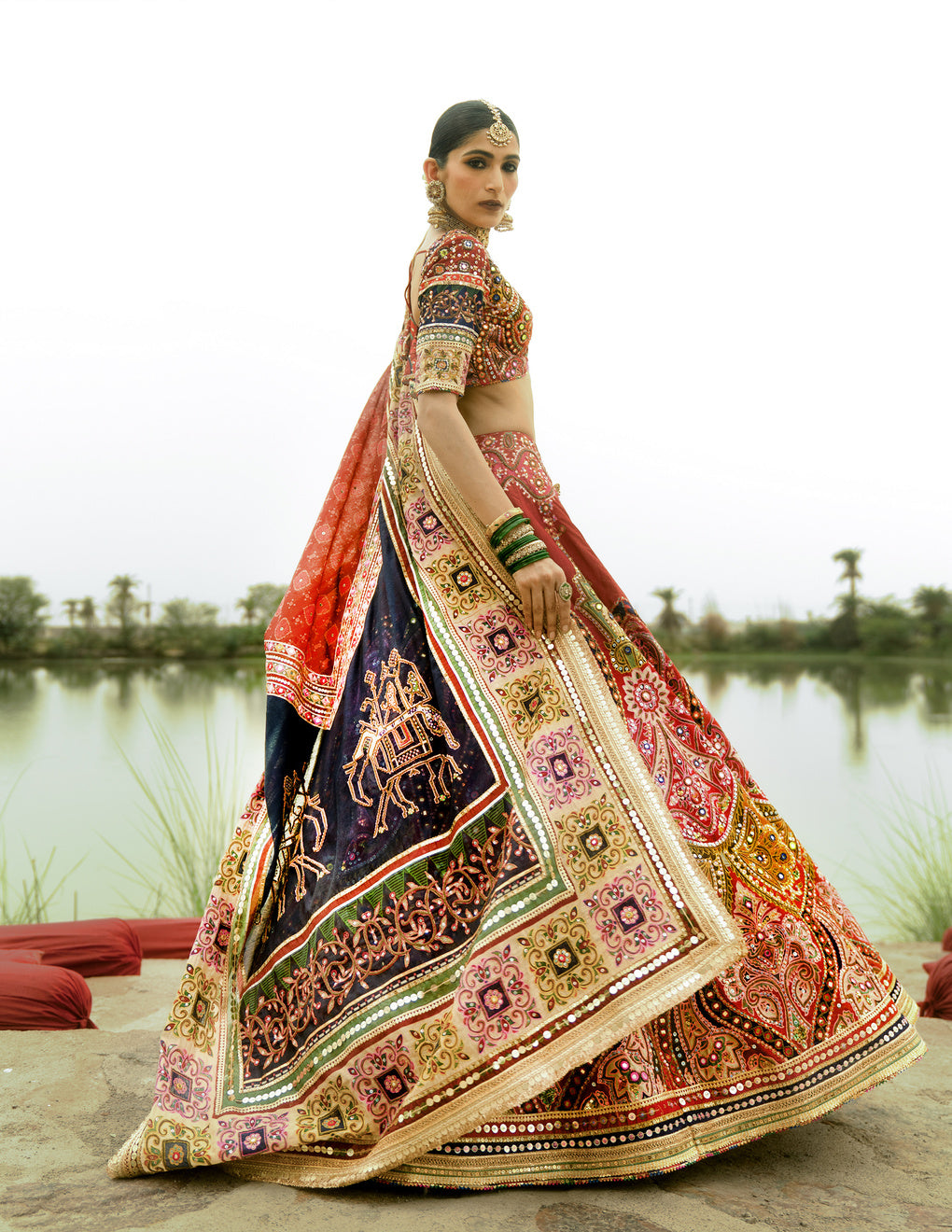 Multicolor Red Banno Lehenga