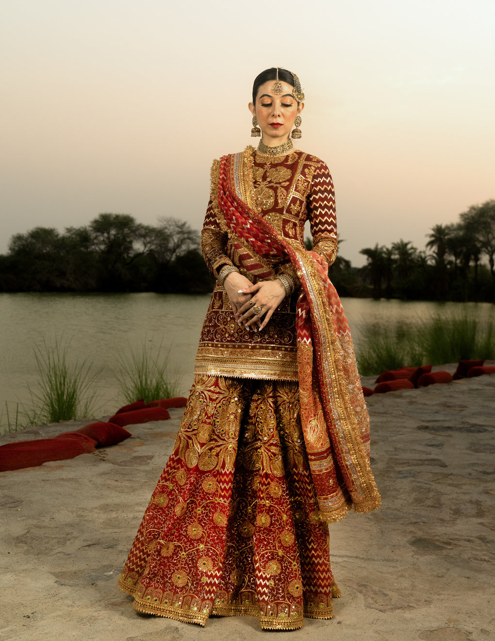Red Banno Sharara Set