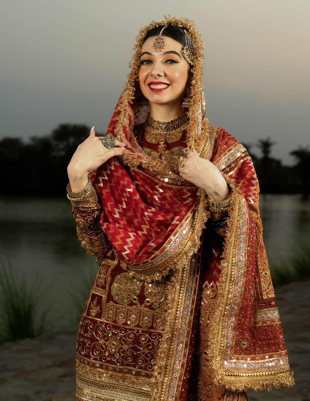 Red Banno Sharara Set