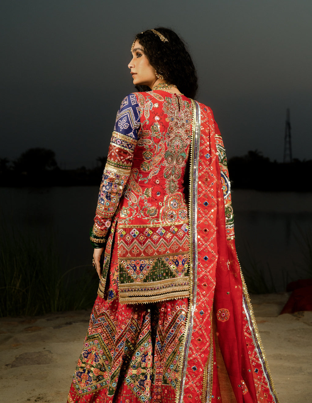 Red Multicolor Banno Sharara Set - Ready to Ship