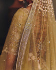 The Royal Masai Landscape Aged Pistachio Tissue Lehenga