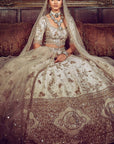 The Masai Landscape Aurum Aged Ekru Lehenga