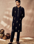 Black Traveller's Palm Jacquard Kurta Set