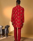 Red Tropical Kurta Set