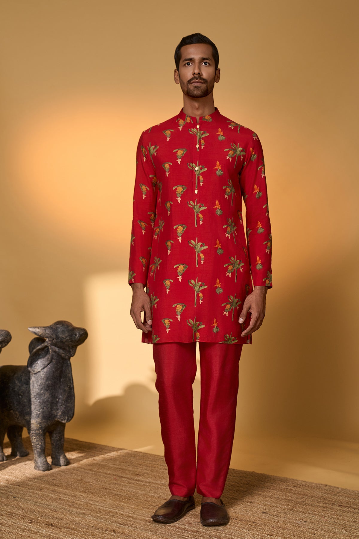 Red Tropical Kurta Set