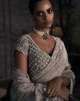 The Tarnished Silver Wild Dandelion Tissue Saree