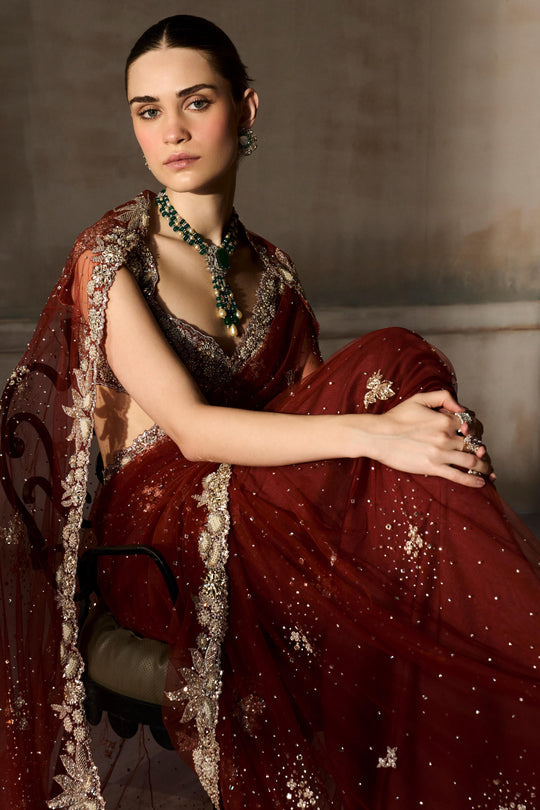 The Mashaal Tangerine Saree