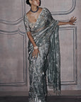 The Silent Waterlillies Aquamarine Tissue Saree