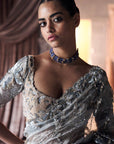The Silent Waterlillies Aquamarine Tissue Saree